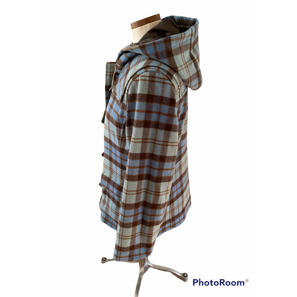 Lands’ End wool blue plaid hooded duffle coat S - Picture 2 of 7